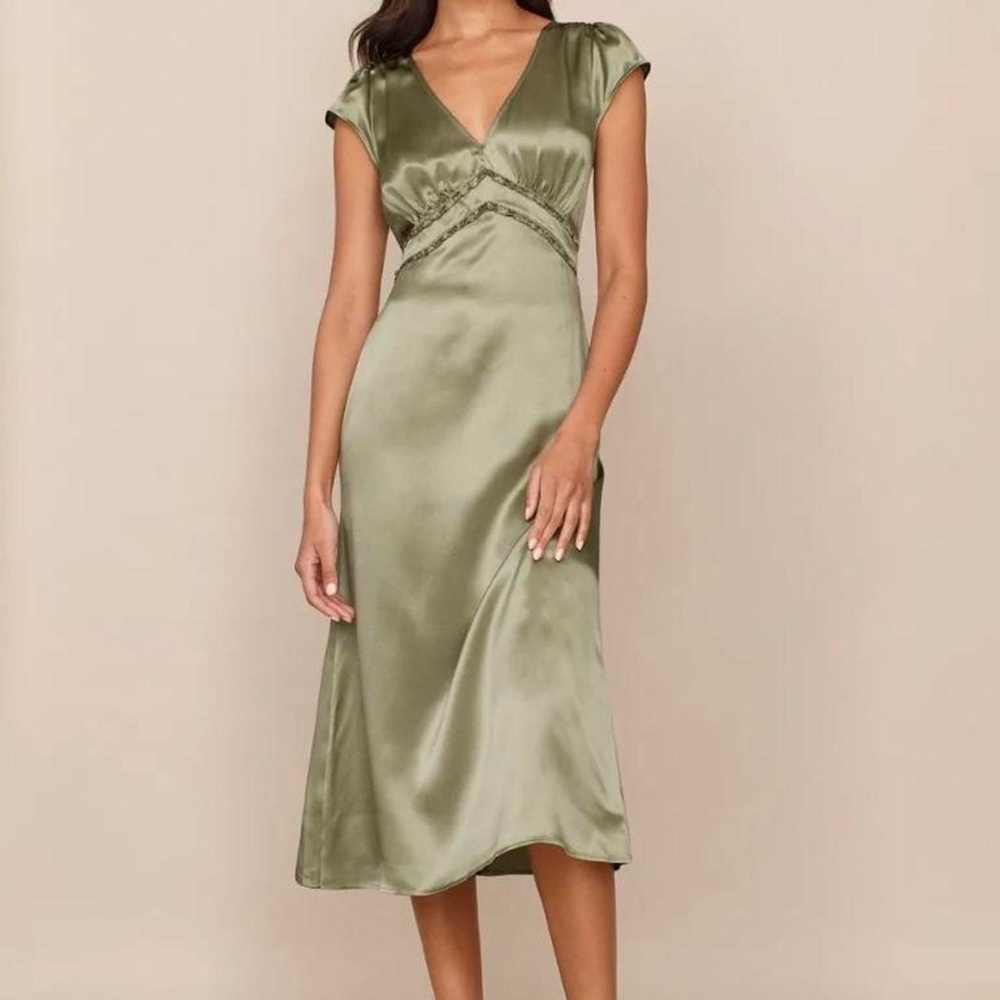 Reformation “KAYE” silk dress (Artichoke Green)
